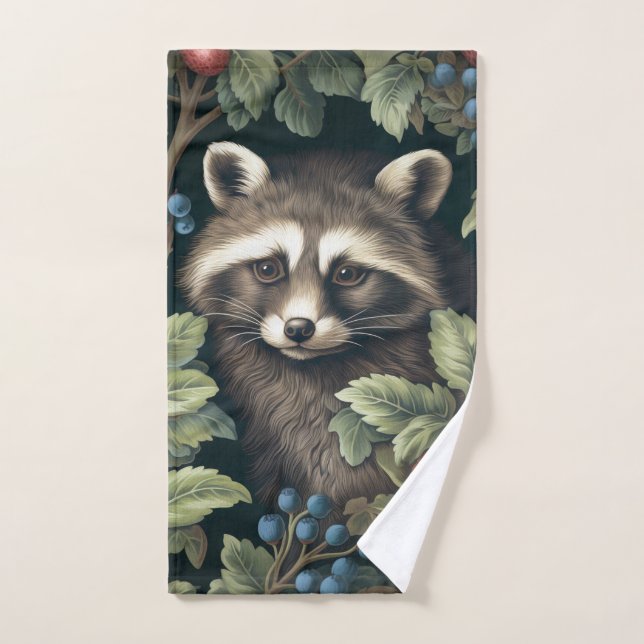 Raccoon and berries inspired by William Morris Hand Towel (Hand Towel)