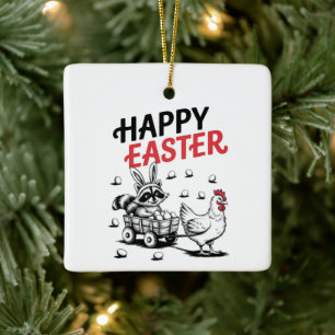 Raccoon and Chicken Easter Ornament