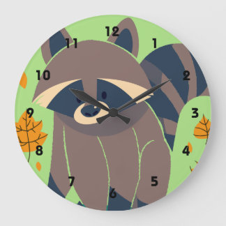 Raccoon and Fall Leaves Large Clock