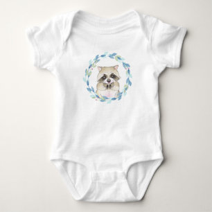 Raccoon and floral wreath baby bodysuit