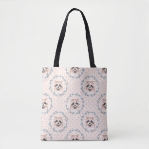 Raccoon and floral wreath. Watercolor pattern Tote Bag