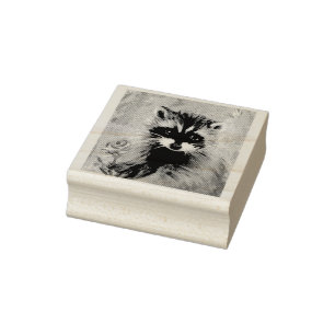 RACCOON AND FLOWER RUBBER STAMP