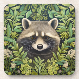 Raccoon and foliage art nouveau style coaster