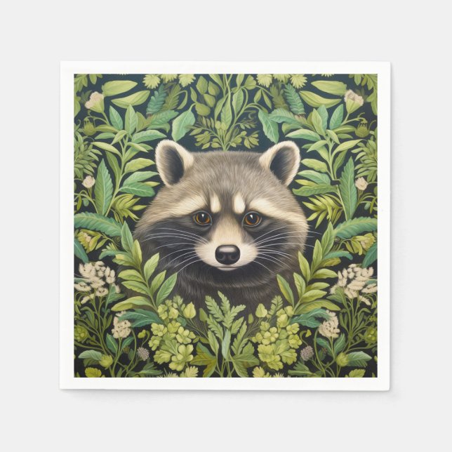 Raccoon and foliage art nouveau style napkin (Front)