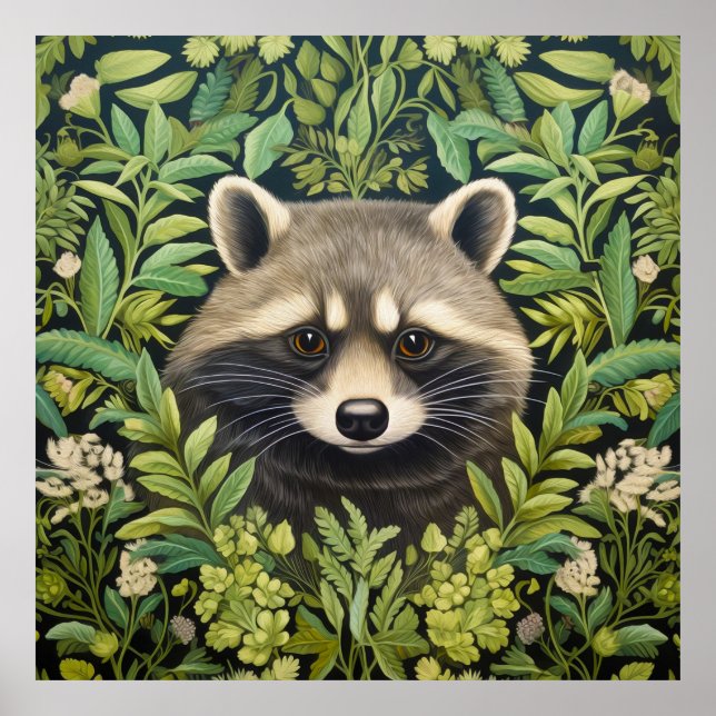 Raccoon and foliage art nouveau style poster (Front)