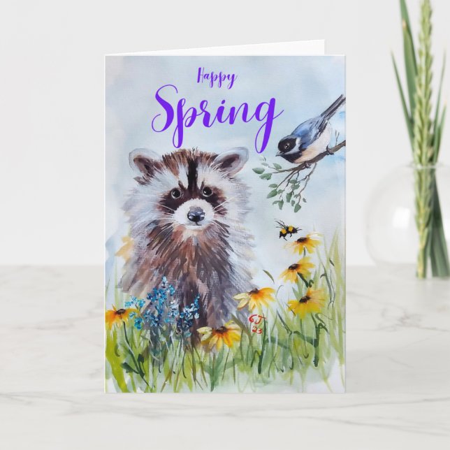 Raccoon and Friends WELCOME SPRING Greeting Card (Front)