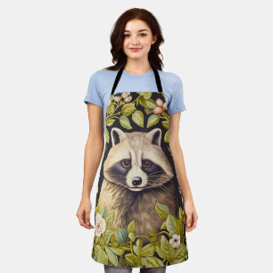 Raccoon and green leaves inspired William Morris Apron
