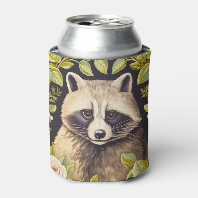 Raccoon and green leaves inspired William Morris Can Cooler (Can Front)