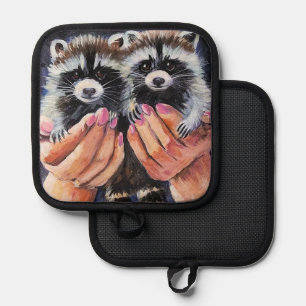 Raccoon and Helping Hands Pot Holders