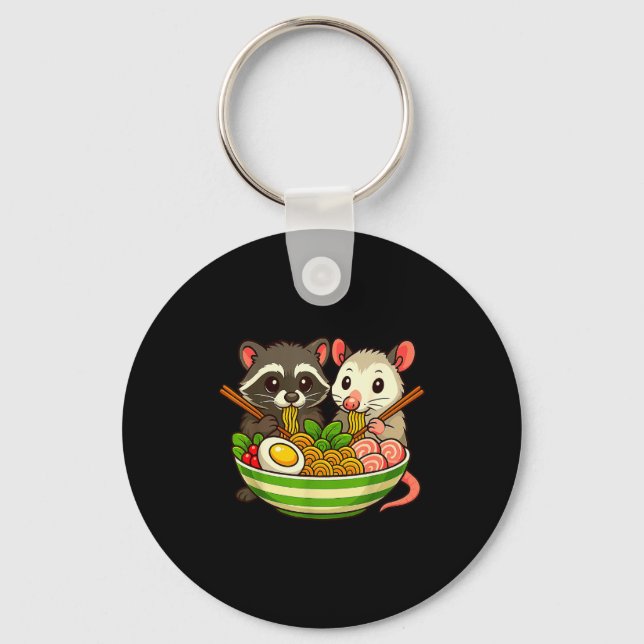 Raccoon And Ossum Eating Ramen Noodles  Keychain (Front)