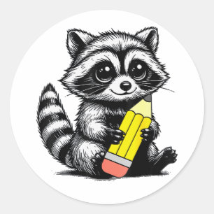 Raccoon and Pencil Cute Raccoon Teacher Lover Classic Round Sticker