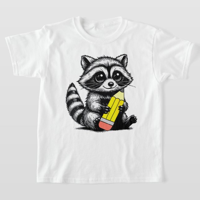 Raccoon and Pencil Cute Raccoon Teacher Lover T-Shirt (Laydown)