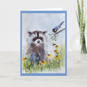 Raccoon and Spring Friends Blank Greeting Card