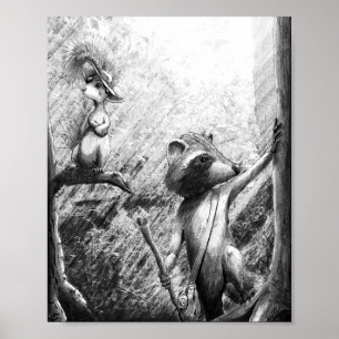 Raccoon and Squirrel Hiking Art (The Path) Poster