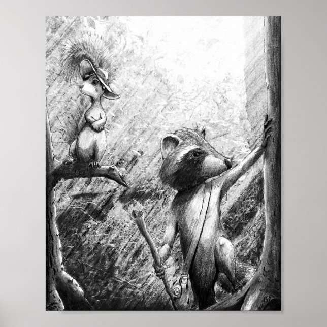 Raccoon and Squirrel Hiking Art (The Path) Poster (Front)