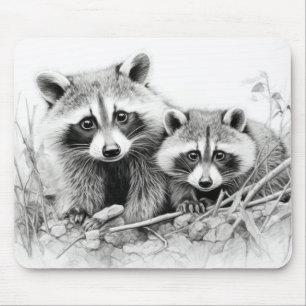 Raccoon Animal Discovery Wild Nature Ink Sketch  Mouse Pad