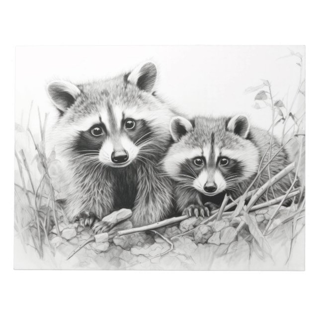 Raccoon Animal Discovery Wild Nature Ink Sketch  Notepad (Front)