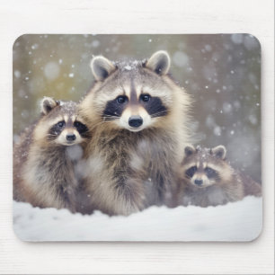 Raccoon Animal Family Wandering Nature Mouse Pad