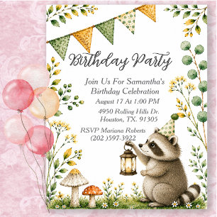 Raccoon Animal Gender Neutral Birthday Party Invitation