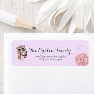 Raccoon Animal Girl Baby Shower Return Address