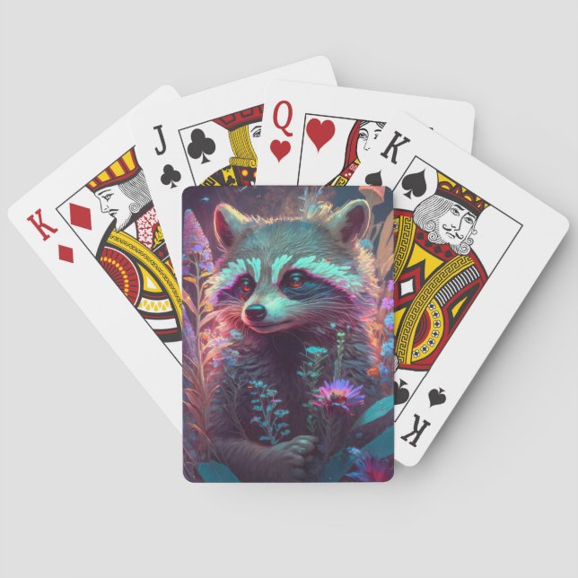 Raccoon Animal Portrait Painting Wildlife Outdoors Playing Cards (Back)
