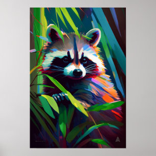 Raccoon Animal Portrait Painting Wildlife Outdoors Poster