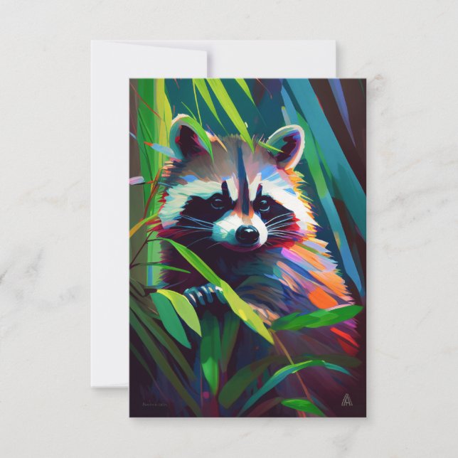 Raccoon Animal Portrait Painting Wildlife Outdoors Thank You Card (Front)