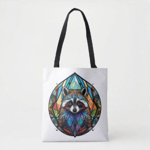 Raccoon Animal Portrait Stained Glass Wildlife Art Tote Bag