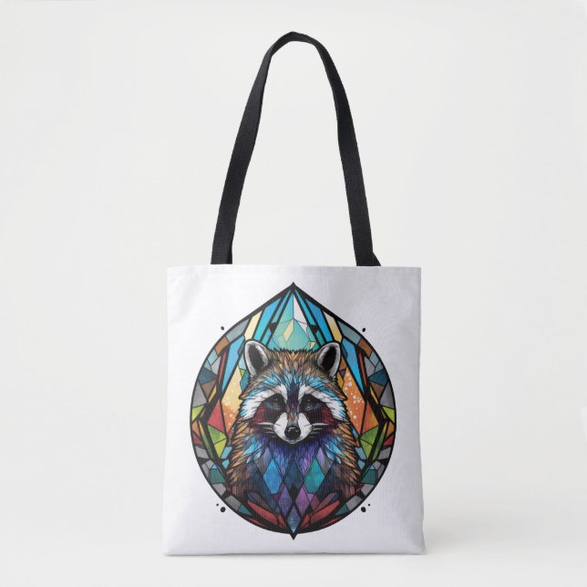 Raccoon Animal Portrait Stained Glass Wildlife Art Tote Bag (Front)