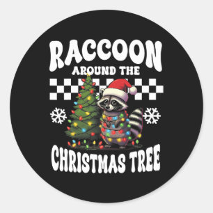 Raccoon Around Christmas Tree Raccoon Lover Funny Classic Round Sticker