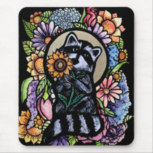 Raccoon Art Flower Raccoons Design with Sunflower  Mouse Pad