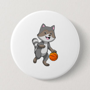 Raccoon as Basketball player with Basketball 3 Inch Round Button