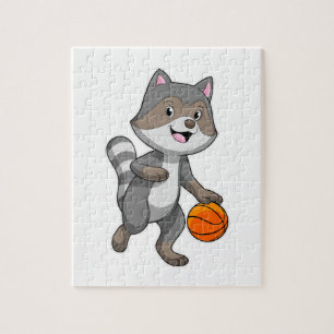 Raccoon as Basketball player with Basketball Jigsaw Puzzle