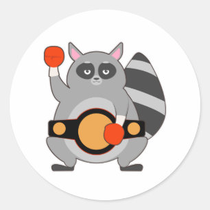 Raccoon as Boxing champ with Belt Classic Round Sticker