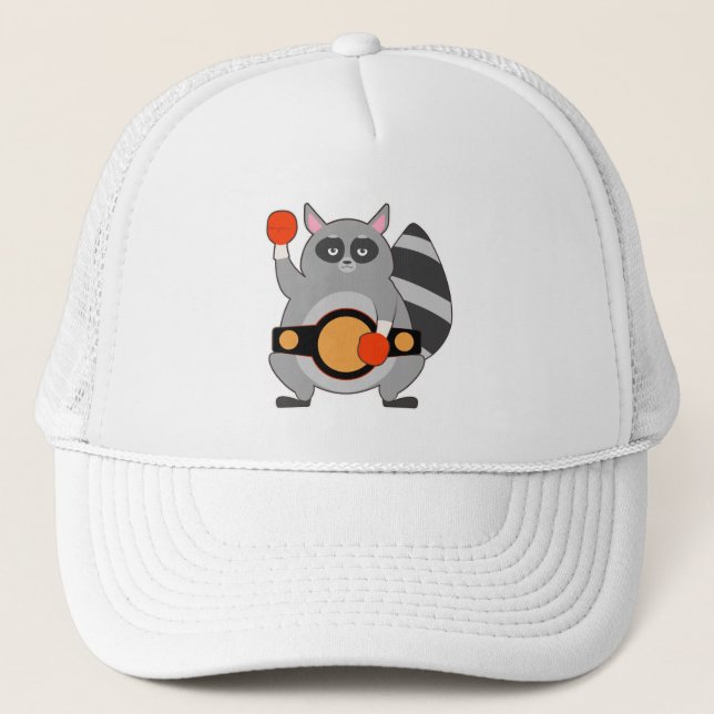 Raccoon as Boxing champ with Belt Trucker Hat (Front)
