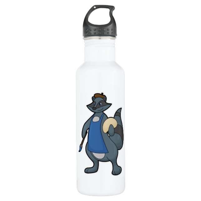 Raccoon as Painter with Paintbrush 710 Ml Water Bottle (Front)