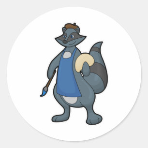 Raccoon as Painter with Paintbrush Classic Round Sticker