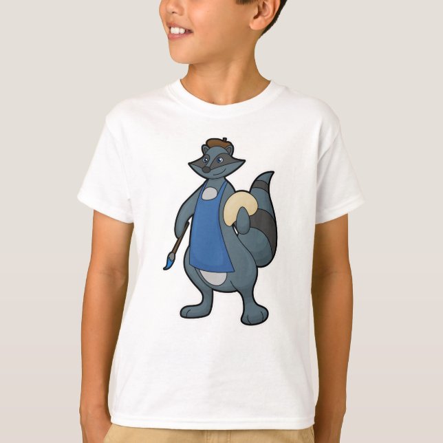 Raccoon as Painter with Paintbrush T-Shirt (Front)