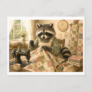 Raccoon as Quilter Postcard