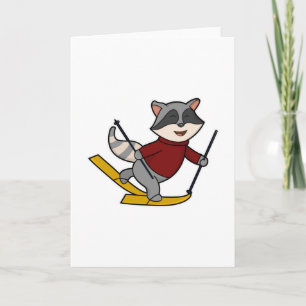 Raccoon as Skier with Skis & Ski poles Card