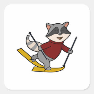 Raccoon as Skier with Skis & Ski poles Square Sticker