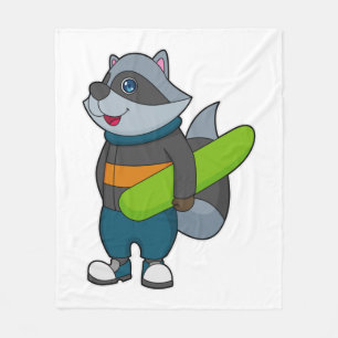 Raccoon as Snowboarder with Snowboard Fleece Blanket