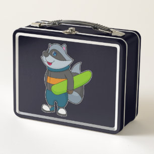 Raccoon as Snowboarder with Snowboard Metal Lunch Box