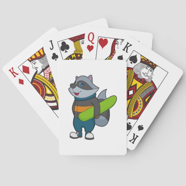 Raccoon as Snowboarder with Snowboard Playing Cards (Back)