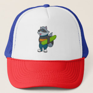 Raccoon as Snowboarder with Snowboard Trucker Hat