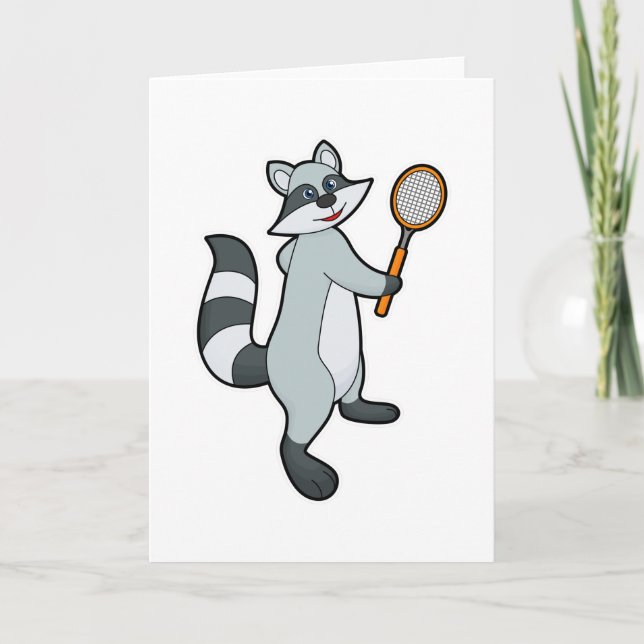 Raccoon as Tennis player with Tennis racket Card (Front)