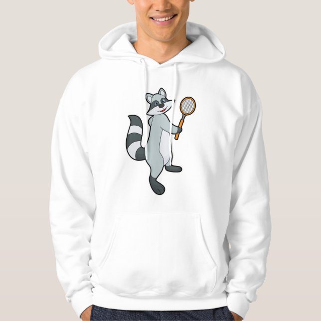 Raccoon as Tennis player with Tennis racket Hoodie (Front)