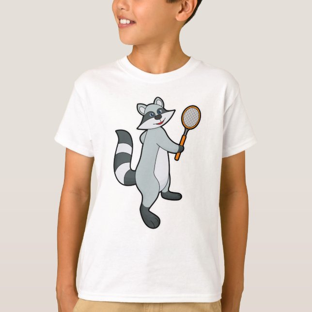 Raccoon as Tennis player with Tennis racket T-Shirt (Front)