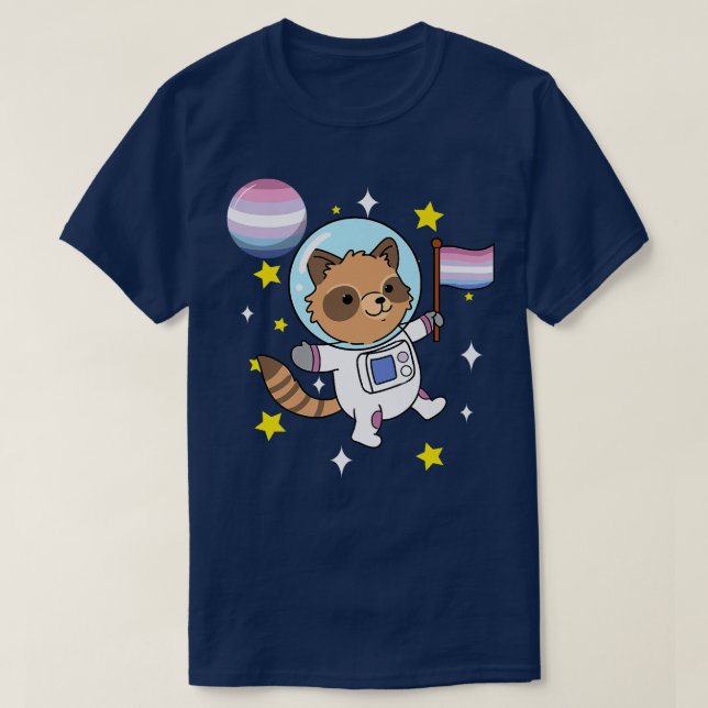 Raccoon Astronaut Bigender Pride  T-Shirt (Design Front)