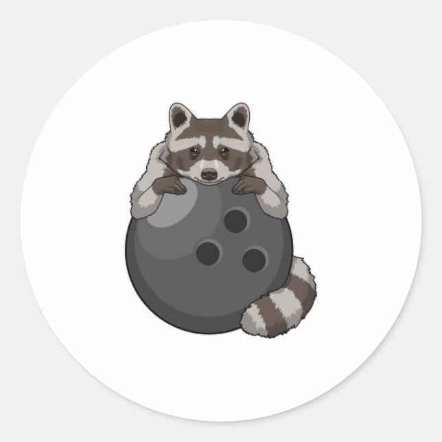 Raccoon at Bowling with Bowling ball Classic Round Sticker (Front)